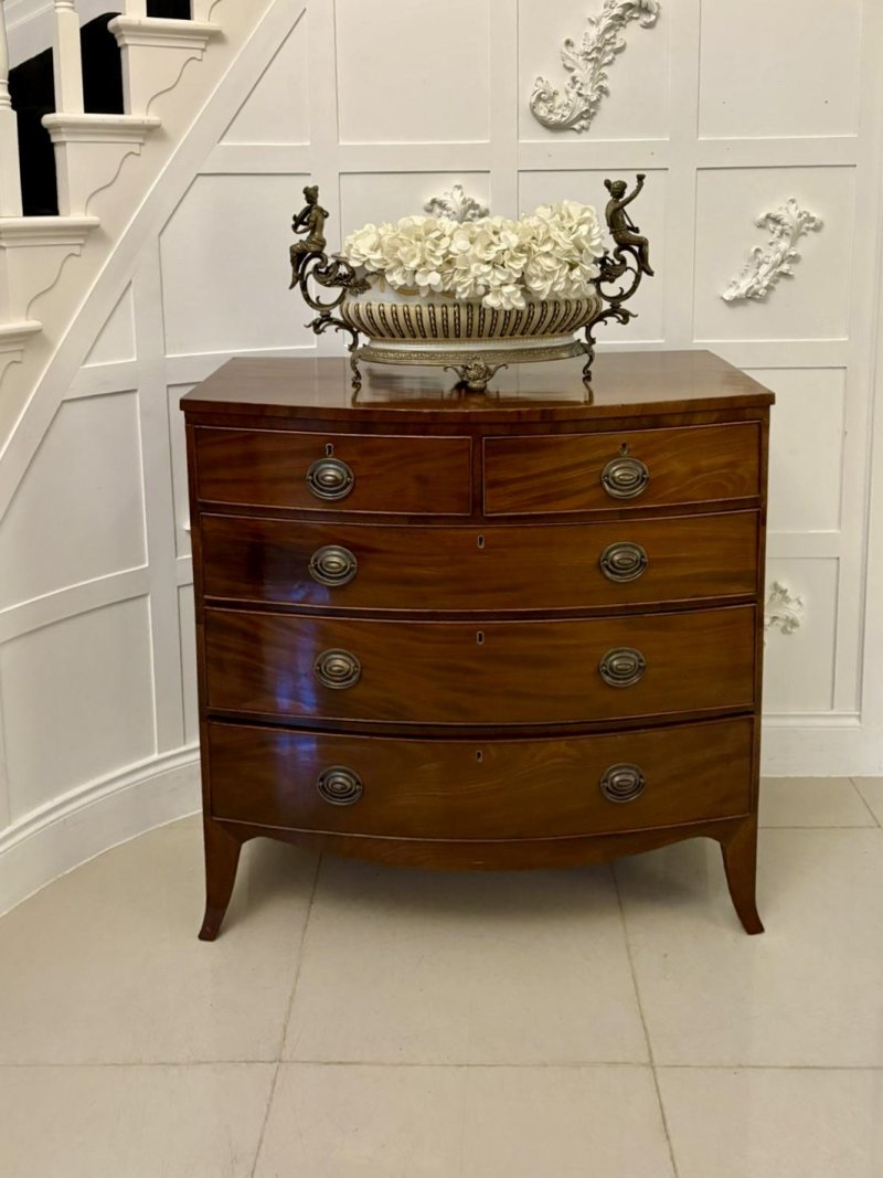 Antique George III Quality Mahogany Bow Fronted Chest of 5 Drawers - Image 2